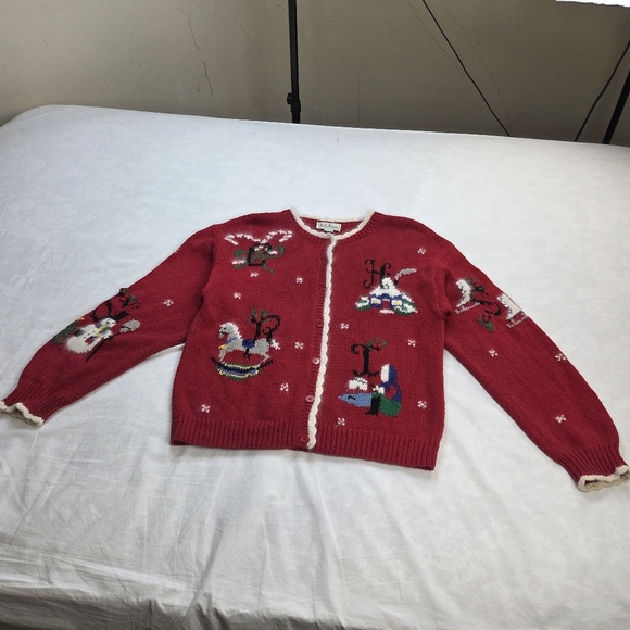 VTG BellePointe Christmas Cardigan Red Knit Holiday Sweater Made in Hong Kong M - Picture 8 of 16